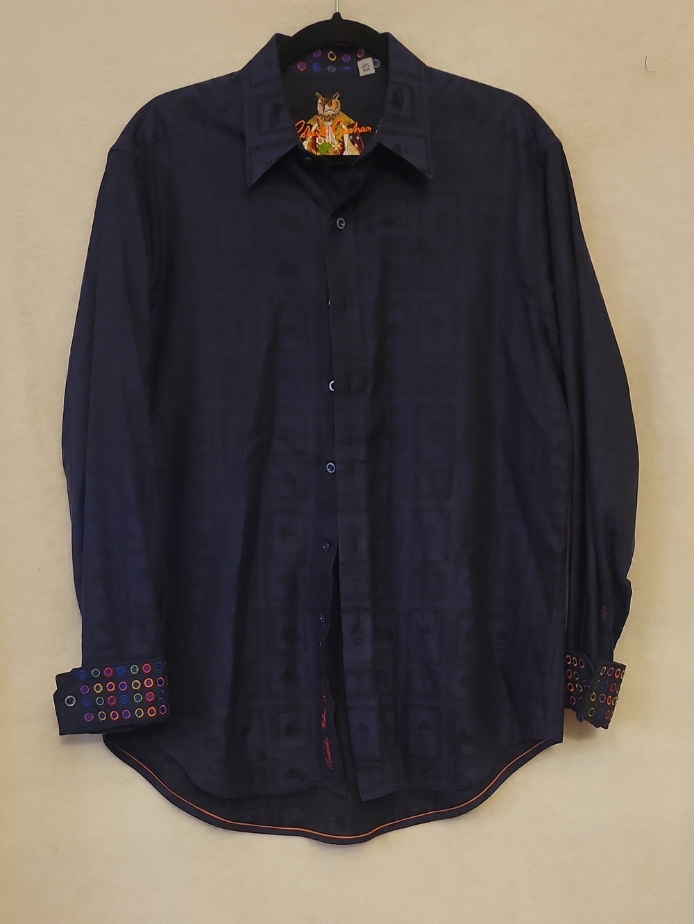 Robert Graham Dark Navy Button-Down Shirt with Colorful Cuff Accents